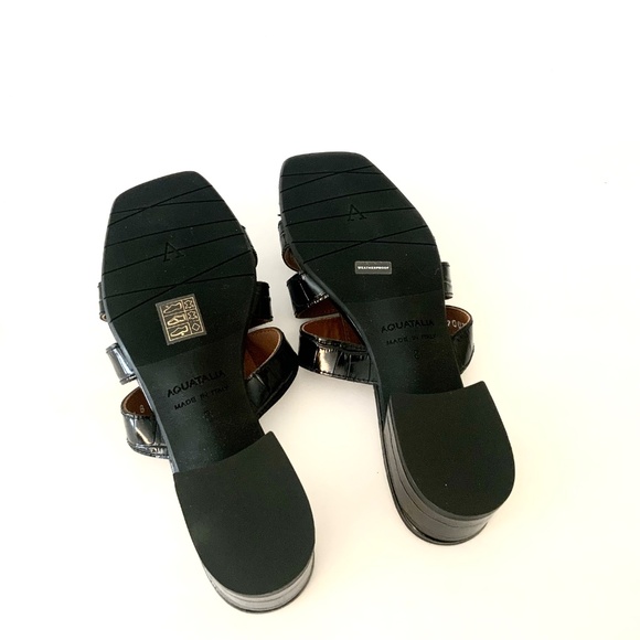 Aquatalia Harla Croco Caged Mule Sandals Black Leather Croc Embossed Shoes 8 - Picture 9 of 16